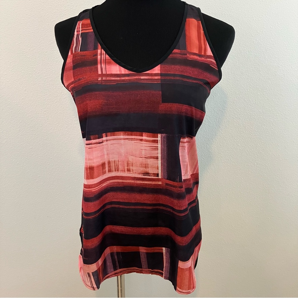 Red Coral & Black V-Neck Tank Top